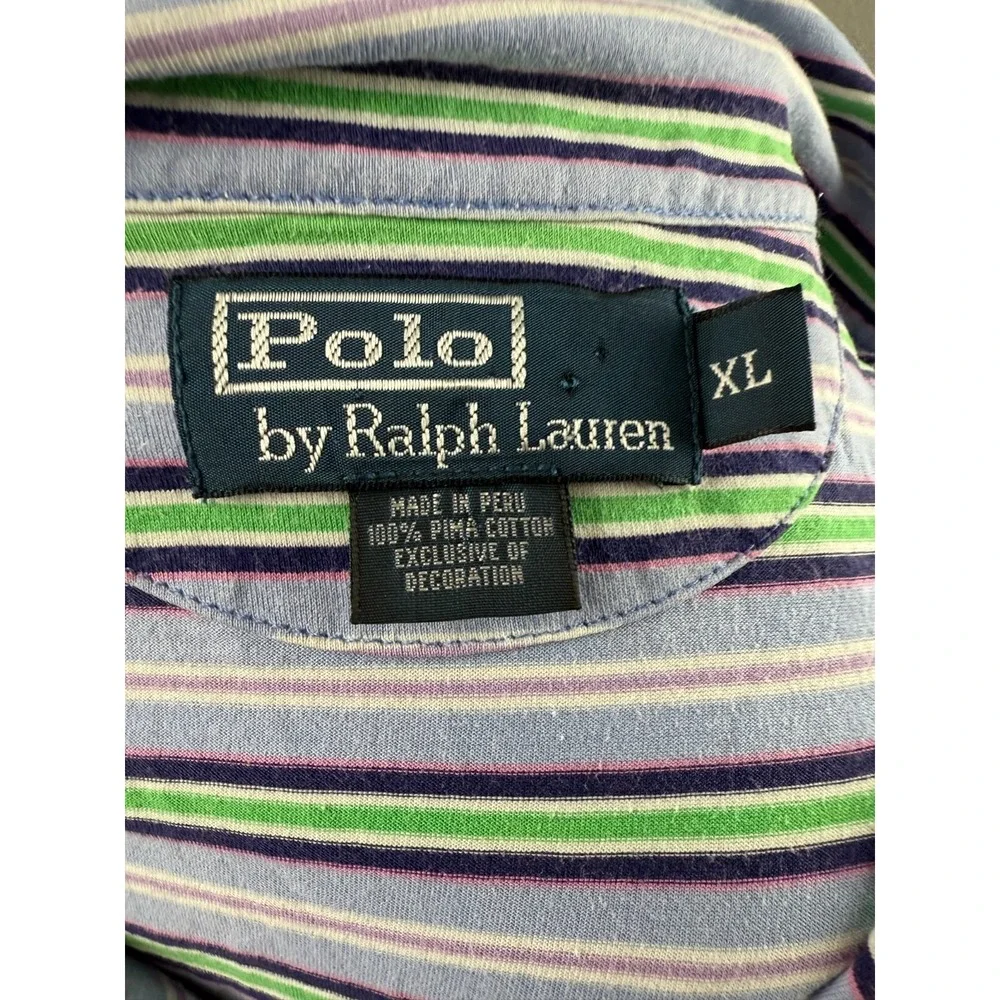 Polo Ralph Lauren Mens Pima Cotton Striped Short Sleeve Pocket Polo Shirt XL
